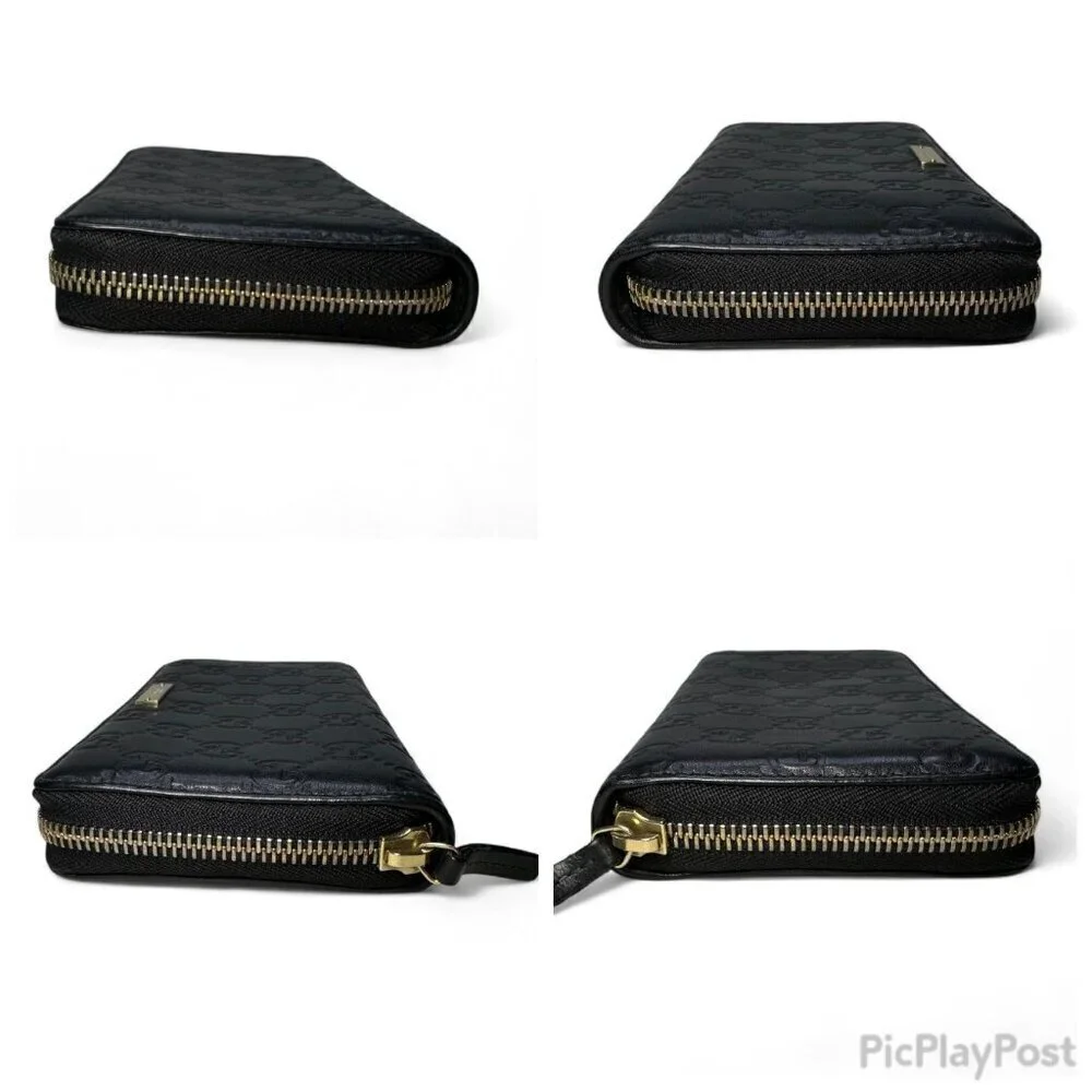 GUCCI Guccissima Leather Zip Around Long Wallet, Black GG Embossed - Picture 12 of 15